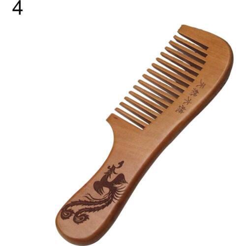 Dragon Phoenix Engraved Peach Wood Healthy Massage Wood Hair Brush Hair Comb Anti-Static Hair Care Comb