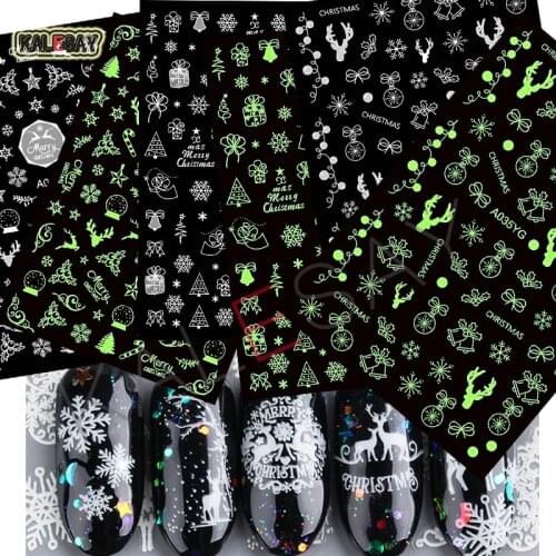 Christmas Snow Glow Dark Nail Art Stickers White Nail Decals Manicure Design Moon Star Night Lights Sticker on Nails