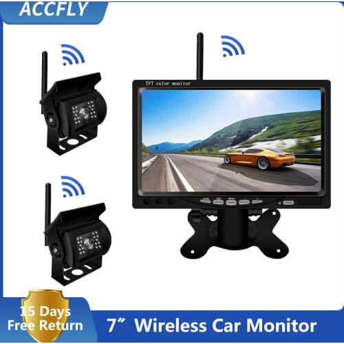 Accfly Dual Wireless Monitor Car Video Recorder Reverse Backup Rear View Camera for Trucks Bus Caravan Van Camper RV Trailer