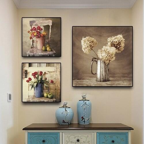 Vintge Fruit Flower Posters and Prints Tulips Oil Painting on Canvas Scandinavian Wall Art Picture Kitchen Room Coffee Decor