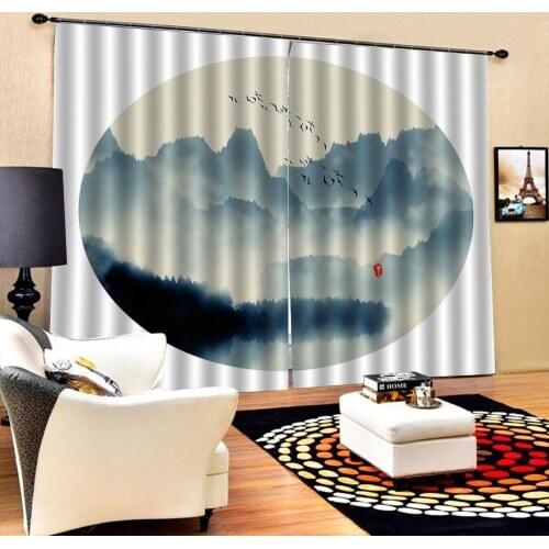 High quality custom 3d curtain fabric Ink painting Luxury Blackout 3D Curtains For Living room Bedding room Office