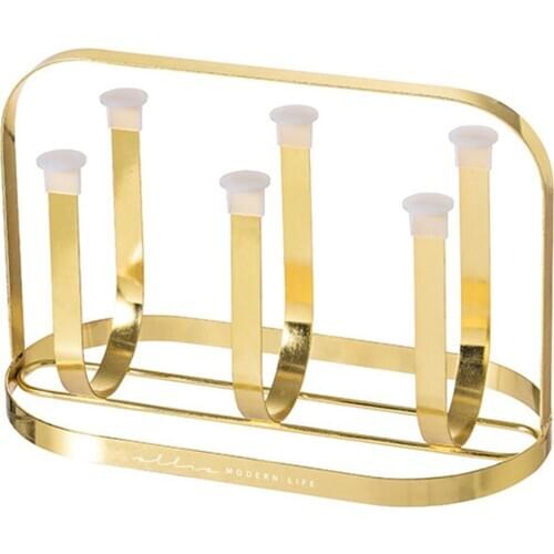 Iron Coffee Cup Drainer Holder 6 Hook Home Desktop Hanger Bracket Tray Dish Kitchen Storage Rack Gold Organizer