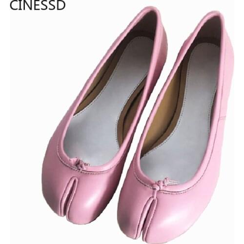 Women Split Toe Real Leather Ninja Tabi Flats First Layer Cow Leather Ballet Flat Woman Genuine Leather Female Lady Shoes