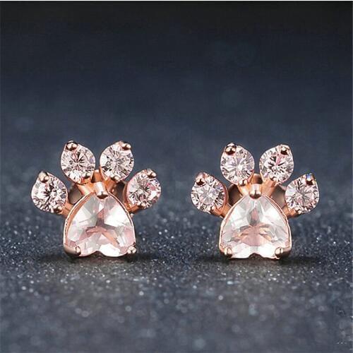Mling Hot Cute Cat Paw Earrings For Women Fashion Rose Gold Stud Earring Pink Claw Print Bear Animal Earrings boucle d'oreille