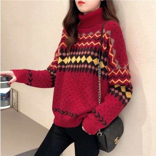 Woman Sweaters Pullover Womens Turtleneck Sweater Winter Loose Red Sweater Femme Chandails