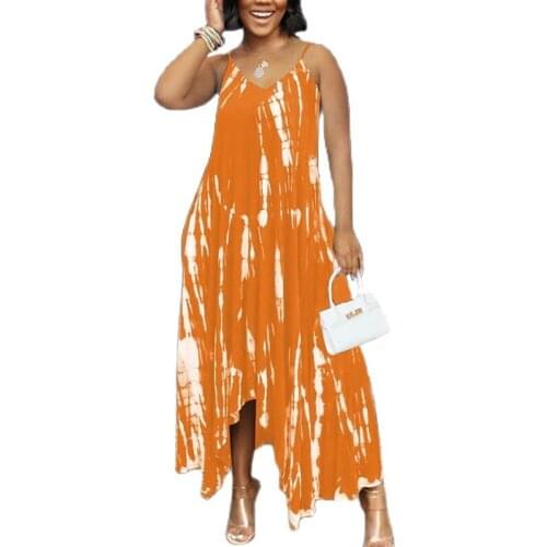 Plus Size Irregular Splice Print Women Dresses 2021 Summer V Neck Sleeveless Big Size Suspender Dress New Fashion Beach Dress