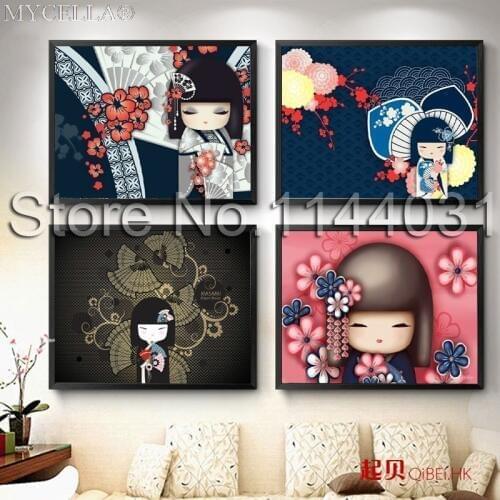 5D DIY Diamond Painting Japanese Kimono Dolls Diamond Mosaic Cartoon Pictures Cross Stitch Full Embroidery Needlework Kits Gift
