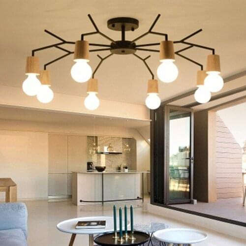 American Wooden LED Ceiling Lights For Living Room Black Metal Ceiling Lamp E27 Bedroom White Indoor Rooms Wood Lustres