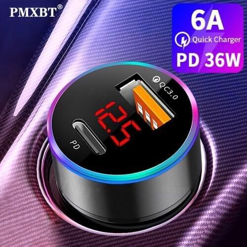 PMXBT Quick Charge 3.0 USB Car Charger For iPhone 11Pro Xiaomi Samsung Huawei QC3.0 36W PD USB C Car Phone Charger Power Adapter