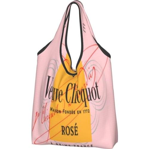 Veuve Clicquot Pink and Yellow Printing Tote Bag, Eco-friendly Shopping Bag, Portable Storage Bag, Foldable Shopping Bag