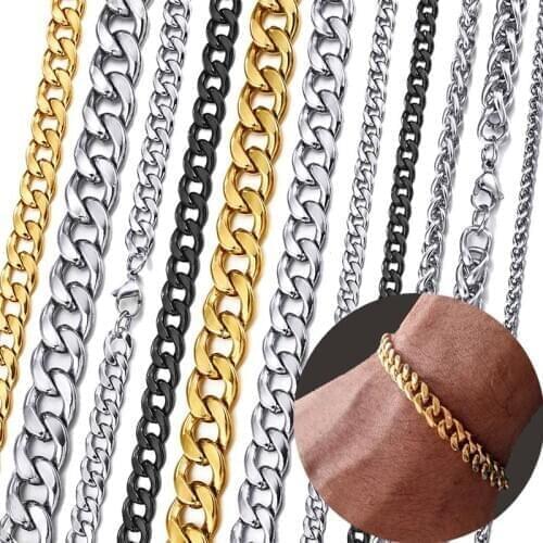 316L Stainless Steel Chain Bracelet for Men Women 3-11mm Fashion Punk Cuban Link Chains Solid Metal Unisex Wrist Jewelry Gift