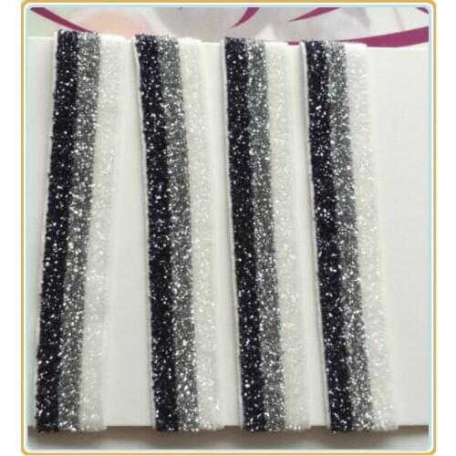 Price Negotiated) 5/8" Halloween Smoke / Silver / White Stripes Glitter Elastic Ribbon
