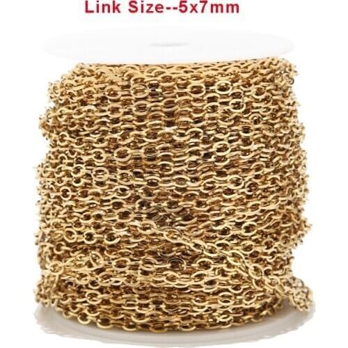 1M/2M/5M/10M Stainless Steel Gold Link Chain Necklace Bulk Cable 5*7mm Width Chain for Jewelry Making Findings DIY Supplies