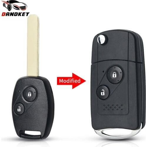 Dandkey Modified Flip Remote Car Key Shell Uncut Blade For Honda Accord Civic 2006-2011 CRV 2018 Pilot Key Case With Rubber Pad