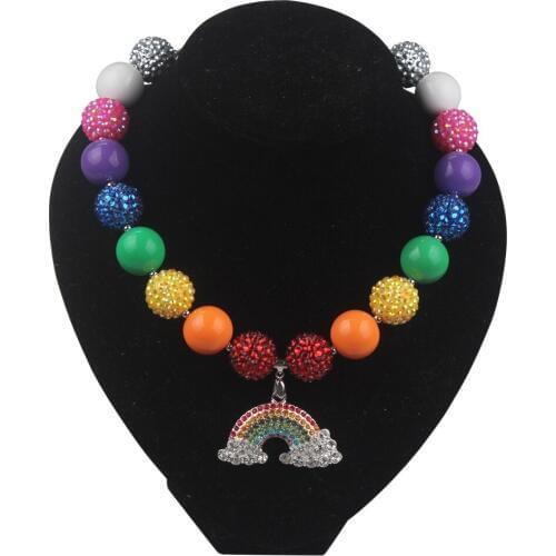 Children Chunky Bubblegom Bead Rainbow multicolor fashion Necklace Kids Girls Princess ballet Pendant necklace NL024