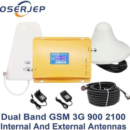 70dB LCD Display GSM 900 3G 2100 mhz Dual Band Repeater UMTS Cell Phone Amplifier WCDMA + Indoor /outdoor Antenna