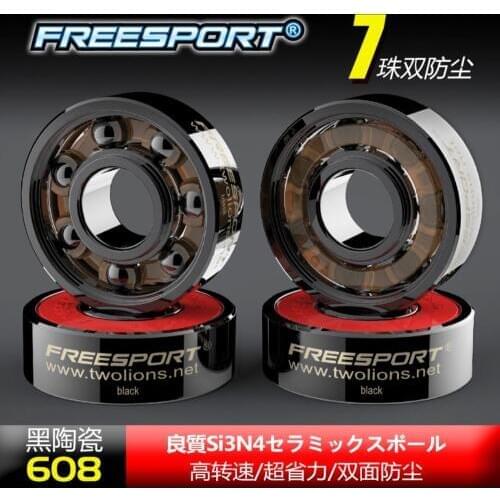 FreeSport 608 Hybrid Black Ceramic Bearings 7 Beads ABEC9 High Rev Rodamientos for Skateboard LongBoard inline Skate HandSpinner