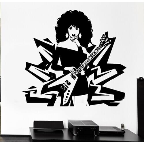 Guitar Sexy Girl Wall Sticker Music Rock Pop Enthusiasts Woman Lady Vinyl Window Wall Decals Living Room Cool Home Decor Z719