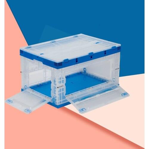 HQ 100% NEW Plastic Transparent Collapsible Folding Storage Box Cube Basket Bin with Door Lid for Factory Warehouse Transport