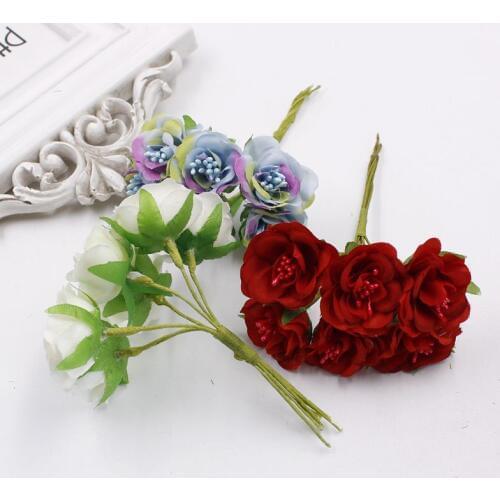 Artificial flowers bouquet Mini rose Fake Flowers For Wedding Decoration DIY Scrapbooking Wreath 6PCS/Bouquet 2CM
