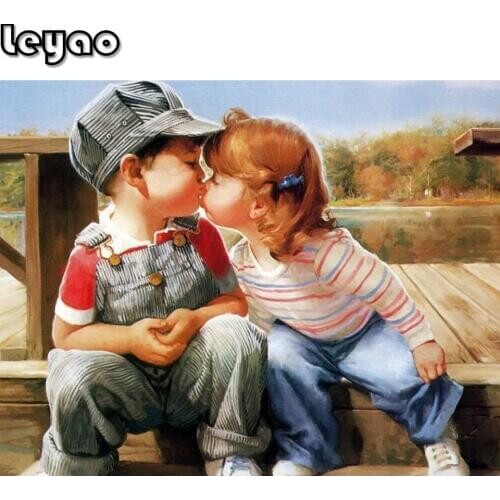 Square Diamond Embroidery Photos children,love,kisses,childhood Diamond Painting Cross Stitch Full Drill Gift Handmade
