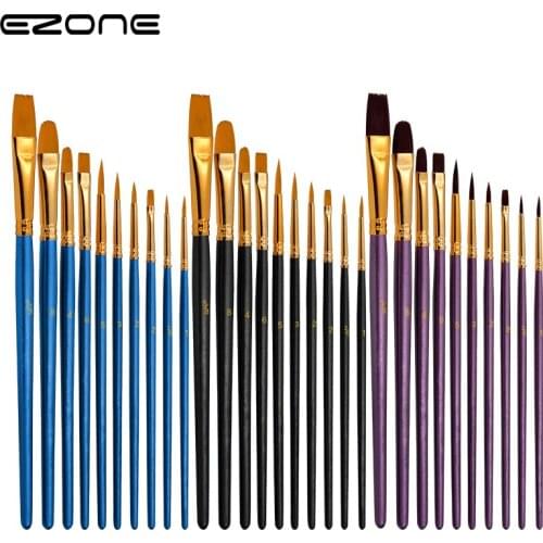 EZONE 10pcs Brush Paintbrush Sets Nylon Hair Wooden Handle Watercolor Paint Brush DIY Oil Acrylic Painting Art Paint Graffiti