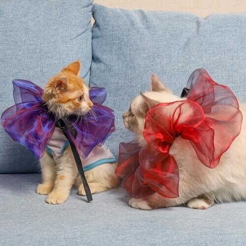 Pet Organza Bib Adjustable Pet Costume Collar Pet Scarf Creative Dog Collar Neckerchief for Halloween Christmas Party Decor