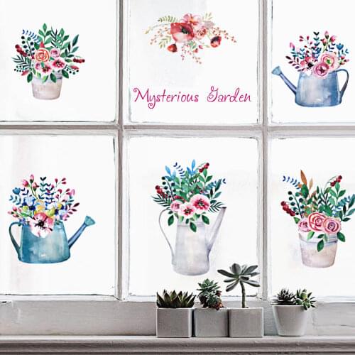 Warm and Beautiful Hand Painted Flower Pot Window Childrens Room Decorative Waterproof Removable Wall Stickers