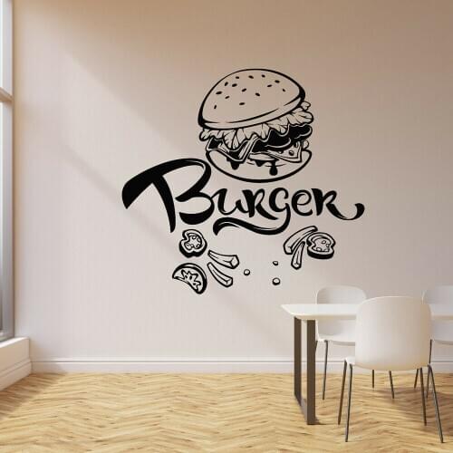 Burger Wall Decal Fast Food Cafe Restaurant Dining Room Decor Vinyl Nursery Kids Room Interior Wall Sticker Home Decoration 3478