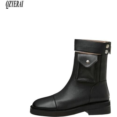 New arrival winter women shoes natural Genuine leather women boots side pocket Female boots Fur one snow boots 100% cowhide