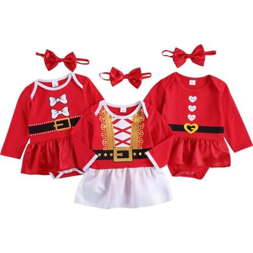 Citgeett Autumn Newborn Baby Boys Girls Christmas Print Outfits Infant Long Sleeve Bodysuit + Headband Bowknot Xmas Clothes