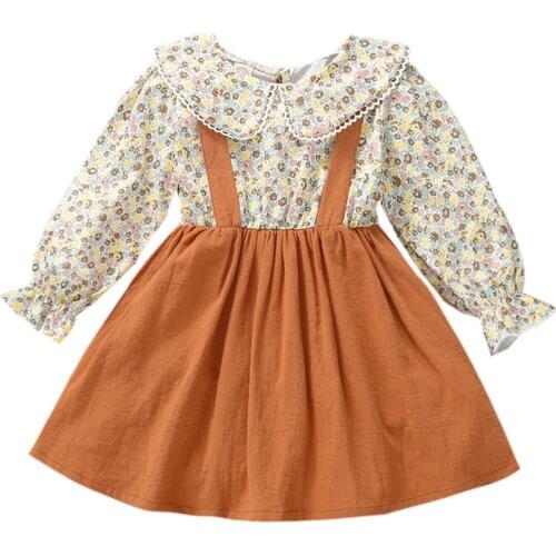 2021 Toddler Little Girl’s Casual Long Sleeve Dress Fashion Plaid Stitching Round Neck A-line Dress