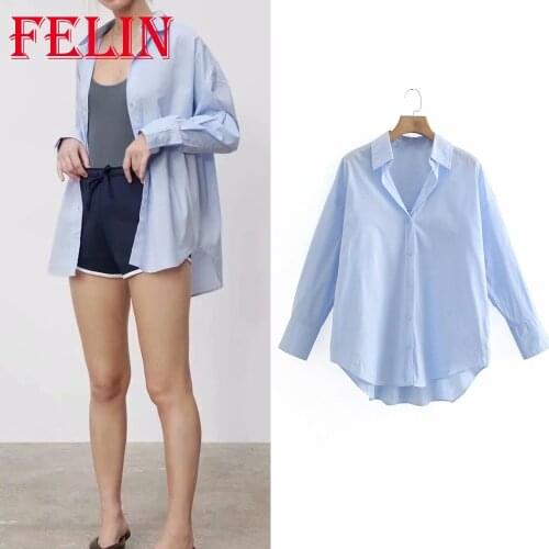 Women Shirts Streetwear Za Fashion 2021 Spring Oversized Long Shirts Female Office Wear Women Blouses Casual Mujer Tops