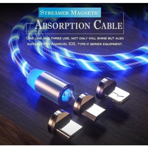 LED Smart Break Electromagnetic Data Cable Car Usd Phone Data line Car USB Charging Cable Streamer Magnetic force data cable