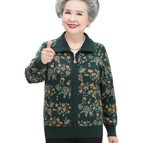 Middle-aged elderly Women Knit Cardigan Sweater Female Mother Autumn Winter Thick Zipper Knit Wool Cardigan Jacket Plus SizeR617