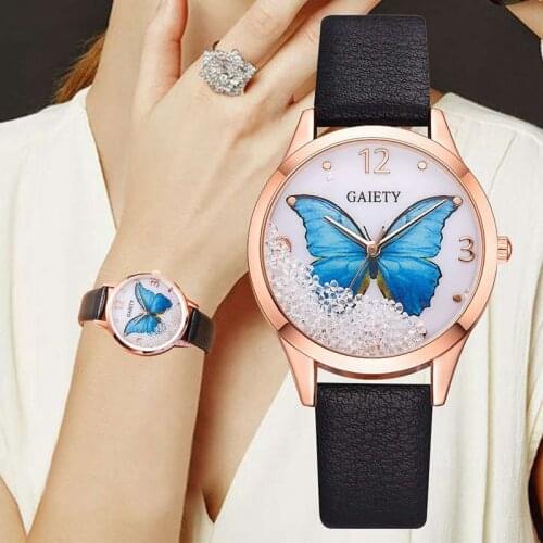 High Quality PU Strap Small Ball Butterfly Dial Alloy Frame Quartz Watch Classic Fashion Watch