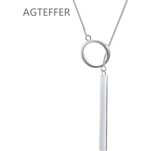 AGTEFFER 925 Sterling Silver 18 Inch Snake Chain Straight Circle Pendant Necklace For Women Fashion Wedding Charm Jewelry