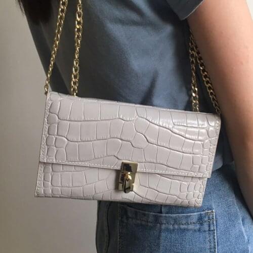 Fashion Women Loved Crocodile Shoulder Bag Genuine Leather Light Blue Clutch Wallet Chain Summer Ladies Evening Party Bag