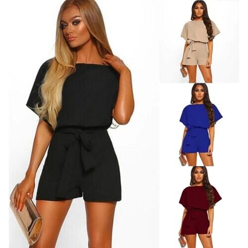 Women Jumpsuit Summer Rompers Short Sleeve Strappy Onesies Casual Short Jumpsuit