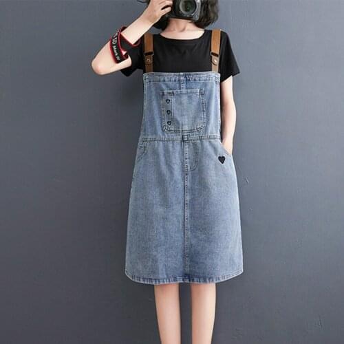 2021 Korean Fashion Denim Dress Summer Midi Jeans Dress Women Pocket Retro Vintage Spaghetti Strap Sundress Robe Femme