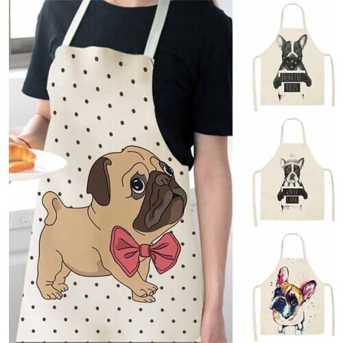 1Pcs Cartoon Dog Printed Apron Home Cleaning Tools Cotton Linen Sleeveless Kitchen Apron for Men Women Anti-fouling