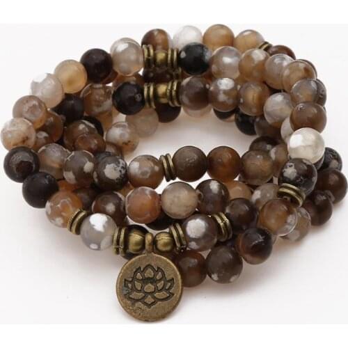 108 beads 8mm elastic adjustable Lotus life tree Buddha OM eye Chakra Reiki agate Onyx Yoga Bracelet necklace iu56s