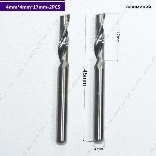 2PCS- 4mm*17mm,Single Flute Spiral end mill cnc solid carbide aluminum engraving milling cutter,aluminum composite panels
