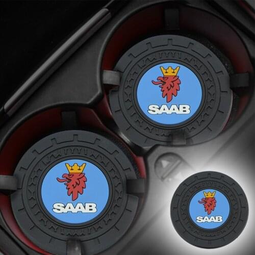 2pcs Car Badge Cup Holder Mat Silicagel water Coaster For SAAB 9-3 9-5 93 900 9000 Emblem Decal Auto Accessories