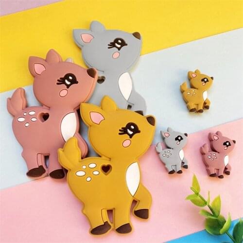 2 PCS/Set BPA Free Fawn Silicone Teether Beads Animal Food Grade DIY Cute Teething Toys Necklace Making