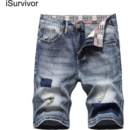 2021 Summer Thin Denim Shorts Ripped Trousers Fashion Trend Loose Straight Leg Printing Mens Five-point Pants