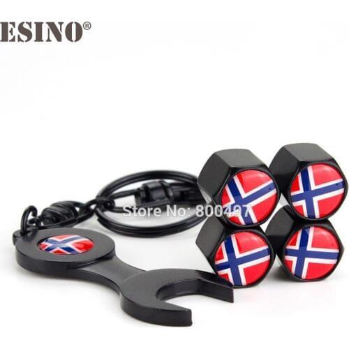 40 x Car Styling Stainless Steel Zinc Alloy Wheel Tire Valve Stems Caps Norway Flag Universal Fit With Mini Wrench Key Chain