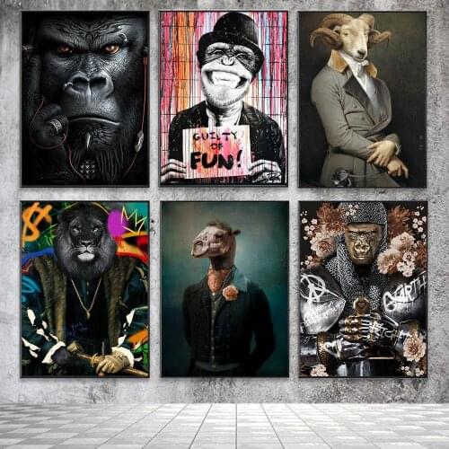 Animals in a Suit Modern Art Canvas Posters and Prints Count Goat Classical Paintings on the Wall Art Pictures Home Wall Decor