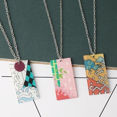 Acrylic kimetsu no yaiba Necklace Anime Jewelry Demon Slayer Acrylic Double Side Necklaces Pendants Womens Chain Choker
