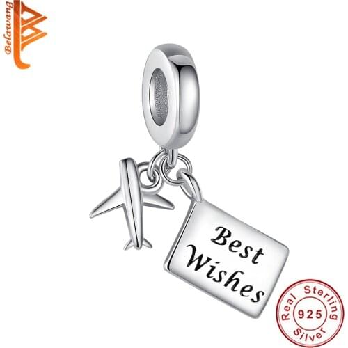 BELAWANG 100% Sterling Silver Jewelry Friendship Envelope Plane Charm Fit Original Bracelet For Women Bead Party Gift